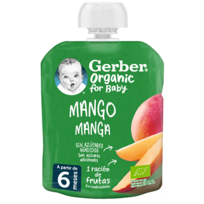 Gerber Pouch Organic Mango +6m 90g | Snack ecológico bebé
