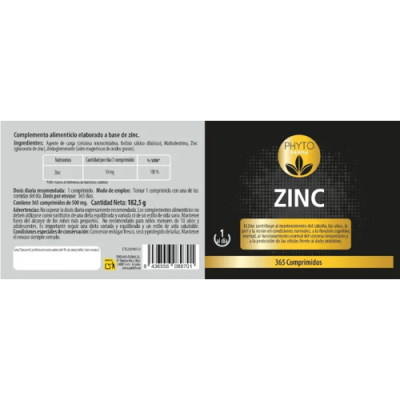 Phytofarma Zinc 500 Mg 365 Comprimidos para piel, uñas y cabello