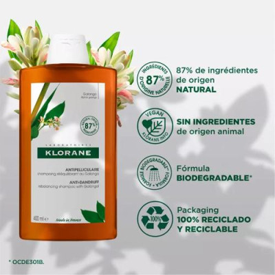 Klorane Champú Anticaspa Galanga 400ml para caspa visible