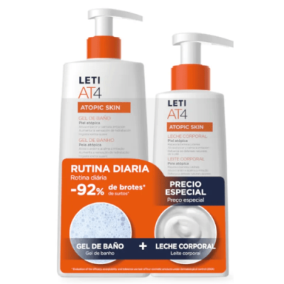 Leti AT4 Gel 500ml + Leche Corporal 250ml para piel atópica