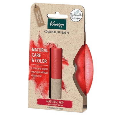 Bálsamo labial natural rojo en envase sostenible y ecológico