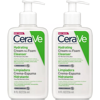 Limpiador facial crema a espuma, 2x1, hidrata y protege piel