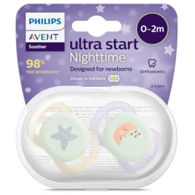 Philips Avent Chupete Nocturno Ultra Start 0-2m Niña 2 uds