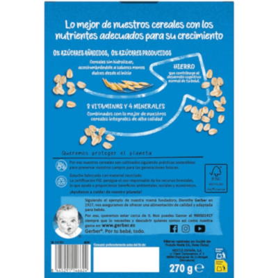 Papilla Multicereales Gerber sin Azúcares Añadidos para Bebés