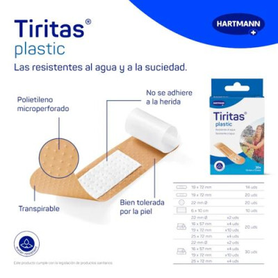Tiritas Plastic 20 uds: resistentes al agua e hipoalergénicas