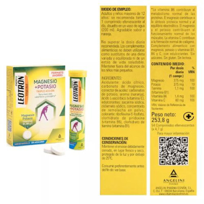Leotron Magnesio + Potasio 54 Comprimidos para músculos y huesos