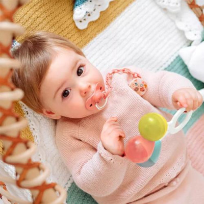 Sonajero azul con tres maracas para bebés desde 4 meses