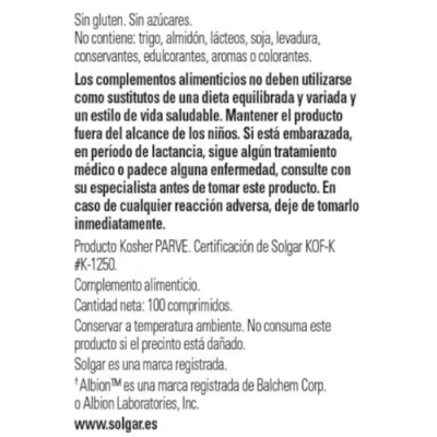 Zinc Quelado en Comprimidos para Piel, Cabello y Uñas Sanos