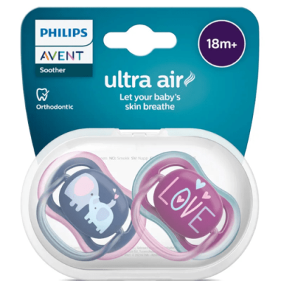 Pack 2 chupetes Philips Avent ultra air para +18 meses, ventilados