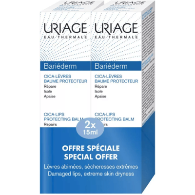 Uriage Bariederm Cica Labial Duplo 2x15ml, labios secos reparados