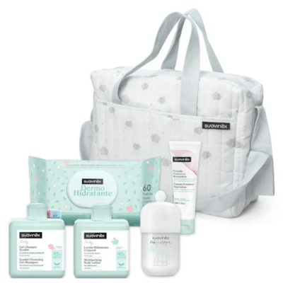 Bolso Suavinex Welcome Baby Azul con cosmética para bebé
