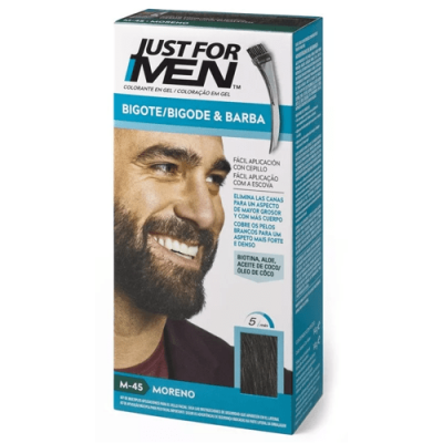 Just For Men Gel Barba y Bigote Moreno M-45, cubre canas fácil