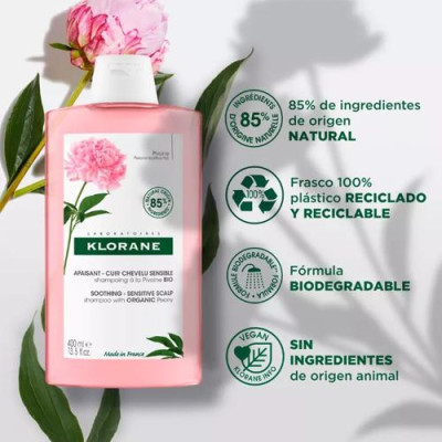 Klorane Champú Peonia BIO 400ml para Cabello Sensible y Brillante