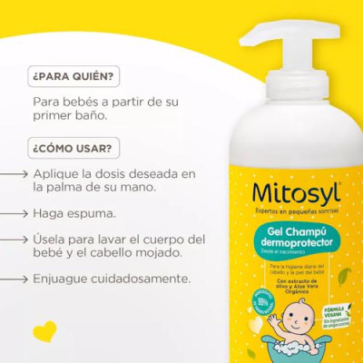 Mitosyl Gel Champú Infantil Dermoprotector 490ml, vegano y natural