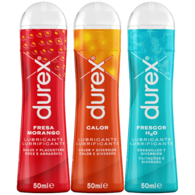 Durex Lubricantes Sexuales Pack 3x50ml con calor, frescor y fresa