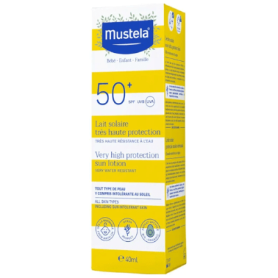 Mustela Leche Solar SPF50+ 40ml para Bebés, Niños y Embarazadas