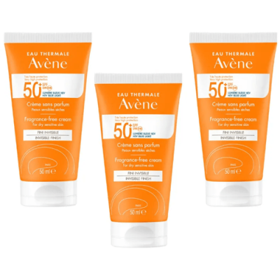 Avène Crema Solar SPF50+ Sin Perfume, Protección 3x50ml