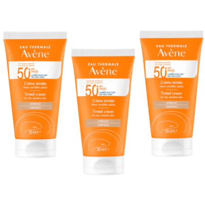 Avène Crema Solar SPF 50+ Color 3x50ml para piel seca y sensible