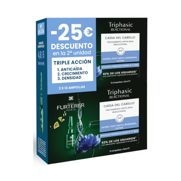 TRIPHASIC TRATAMIENTO ANTICAIDA REACCIONAL RENE FURTERER 12 AMPOLLAS 5 ML